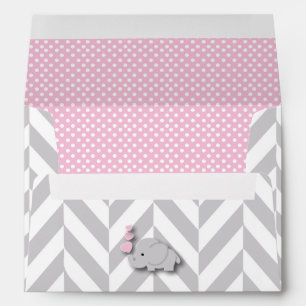 Pink, White Grey Elephant Baby Shower Envelope