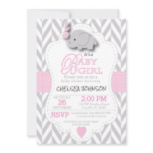 Pink, White Grey Elephant 🐘 Baby Shower