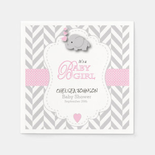 Pink, White Grey Elephant Baby Shower Napkin