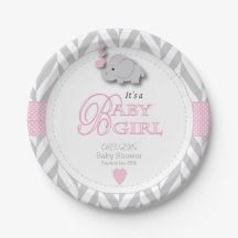 Pink, White Grey Elephant Baby Shower