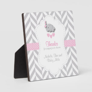 Pink, White Grey Elephant Baby Shower Plaque