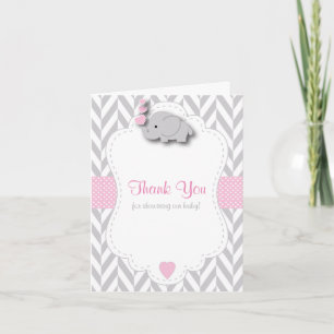 Pink, White Grey Elephant  🐘Baby Shower Thank You