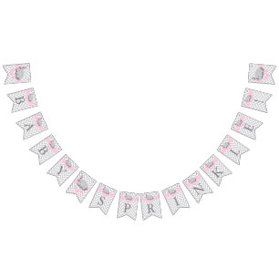 Pink, White Grey Elephant Baby Sprinkle Bunting