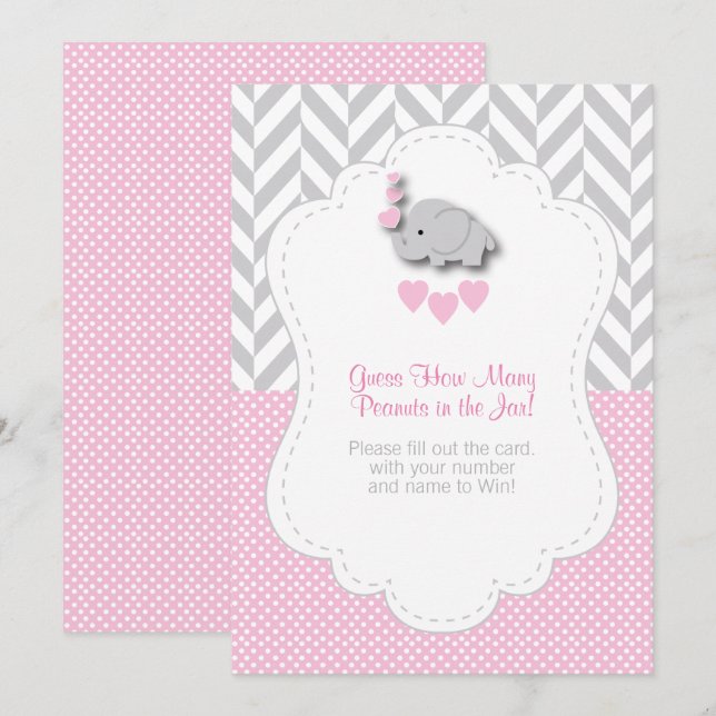 Pink, White Grey Elephant 🐘  - Game Instructions Invitation (Front/Back)