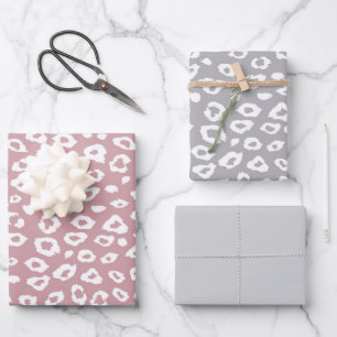 Pink White Grey Leopard Birthday Wrapping Paper Sheet