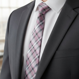 Pink White Grey Plaid Pattern – Trendy Tartan  Tie