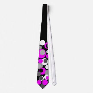 Pink White Grey Polka Dots on Black Tie
