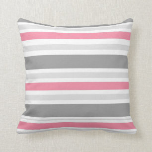 Pink,White.Grey Stripe Throw Pillow