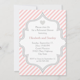 Pink, white, grey stripes wedding Rehearsal Dinner Invitation
