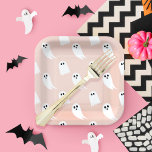 Pink & White Halloween Ghost & Pattern Paper Paper Plate<br><div class="desc">We've designed and illustrated this fun Halloween theme pattern design paper plates. Our design features a fun Halloween pattern with a fun white ghost pattern. Perfect to celebrate Halloween. Designed by Moodthology Papery</div>