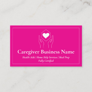 Pink White Hand Heart Minimal Caregiver Business Card