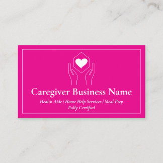 Pink White Hand Heart Minimal Caregiver Business Card