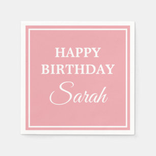 Pink White Happy Birthday Napkin