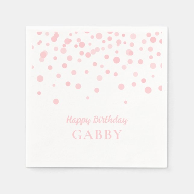 Pink & White Happy Birthday Pet Name Paper Napkin (Front)