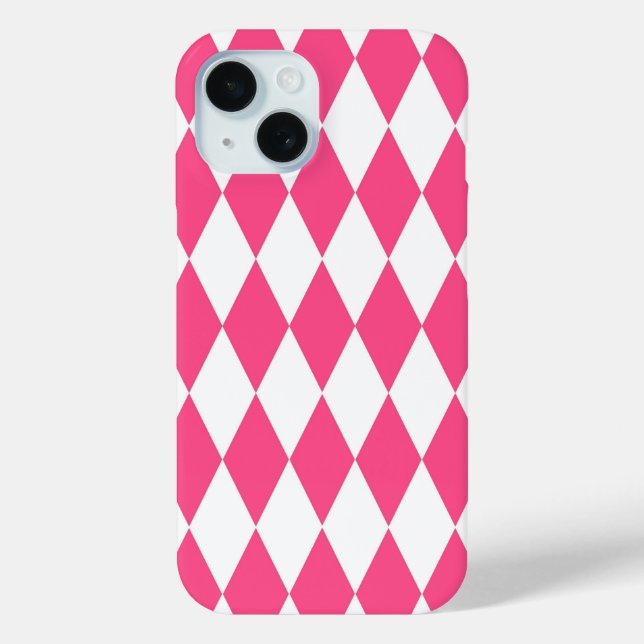 Pink White Harlequin Diamonds Checkers Design  Case-Mate iPhone Case (Back)