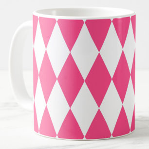 Pink White Harlequin Diamonds Checkers Design  Coffee Mug