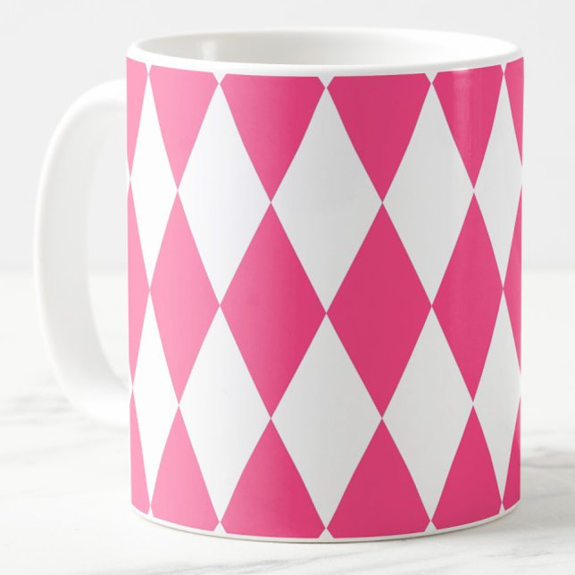 Pink White Harlequin Diamonds Checkers Design  Coffee Mug (Creator Uploaded)