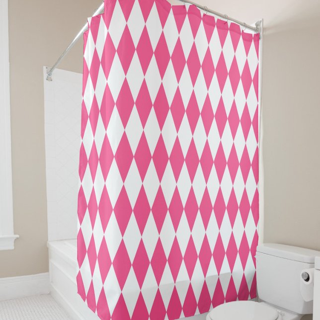Pink White Harlequin Diamonds Checkers Design  Shower Curtain (Creator Uploaded)