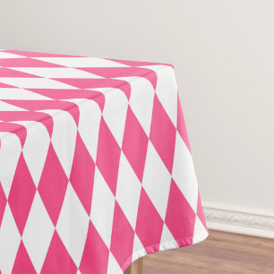 Pink White Harlequin Diamonds Checkers Design  Tablecloth