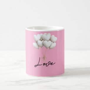 Pink White Heart Balloons Love Coffee Mug