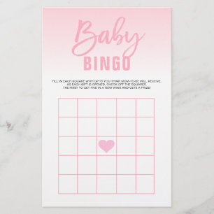 Pink White Heart Girl Baby Shower BINGO Cards