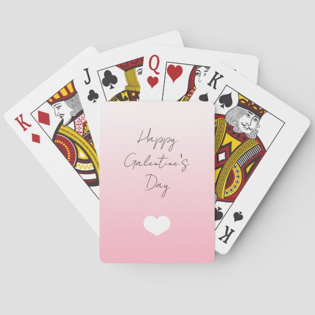 Pink White Heart Happy Galentine's Day Games Playing Cards (Back)
