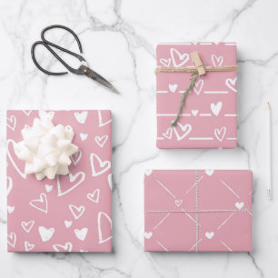 Pink White Heart Wrapping Paper Sheet