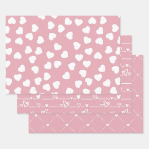 Pink White Heart Wrapping Paper Sheet