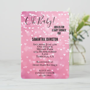 Pink White Hearts Baby Shower Invitation