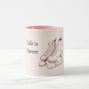 Pink White Hearts Ice Skates Life is Sweet Mug