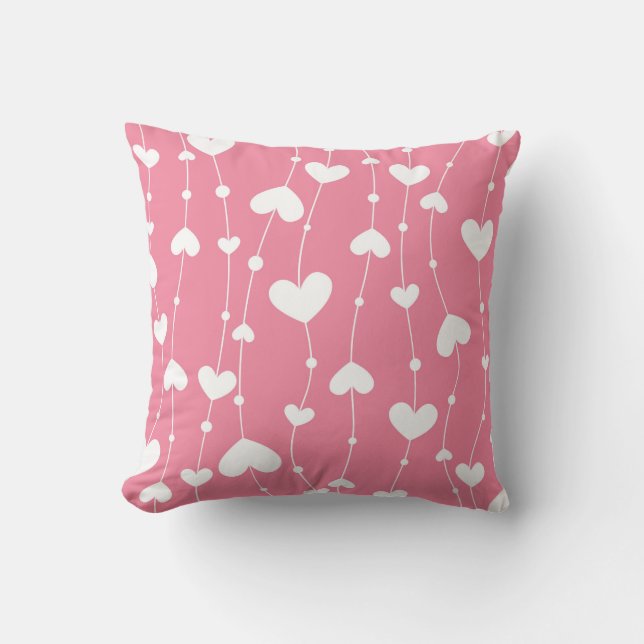 Pink White Hearts Nursery Girls Room  Cushion (Front)