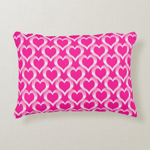 Pink White Hearts Pattern Decorative Cushion