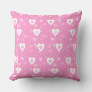 Pink & White Hearts Pattern Throw Pillow