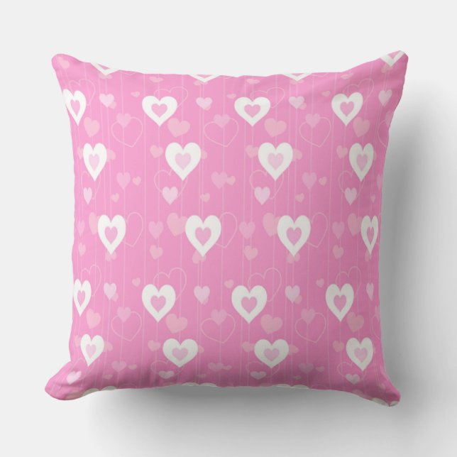 Pink & White Hearts Pattern Throw Pillow (Front)