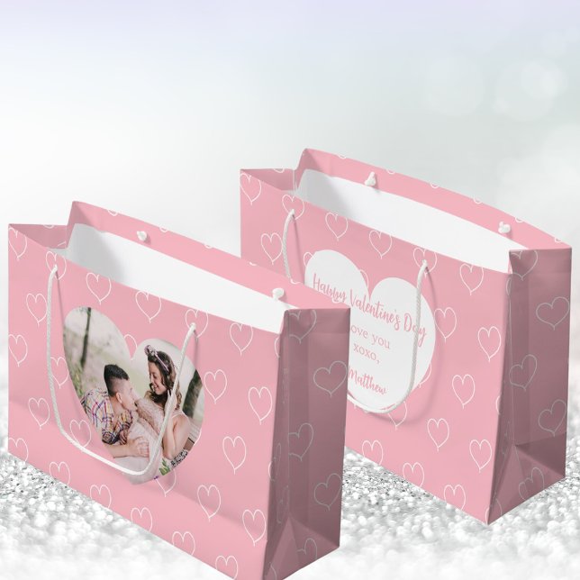 Pink white hearts photo Valentine's Day Large Gift Bag (Creator Uploaded)