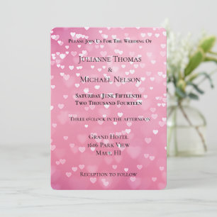 Pink White Hearts Romantic Wedding Invitation