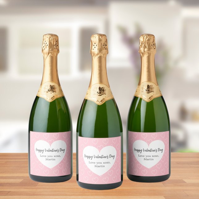 Pink white hearts Valentine's Day Sparkling Wine Label (Creator Uploaded)