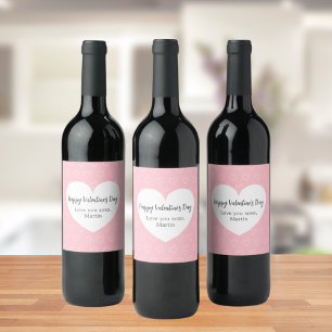 Pink white hearts Valentine's Day Wine Label
