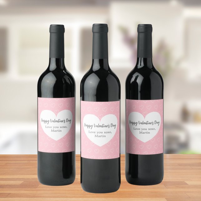 Pink white hearts Valentine's Day Wine Label (Creator Uploaded)