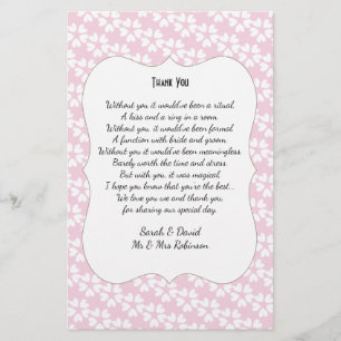Pink White Hearts Wedding Poem Thank You Scroll Flyer
