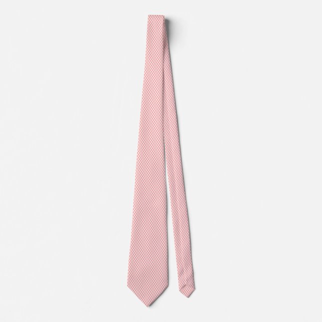 Pink & White Herringbone Modern Pattern Tie (Front)