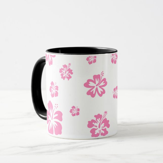 Pink & White Hibiscus Flower Personalised Custom Mug (Front Left)