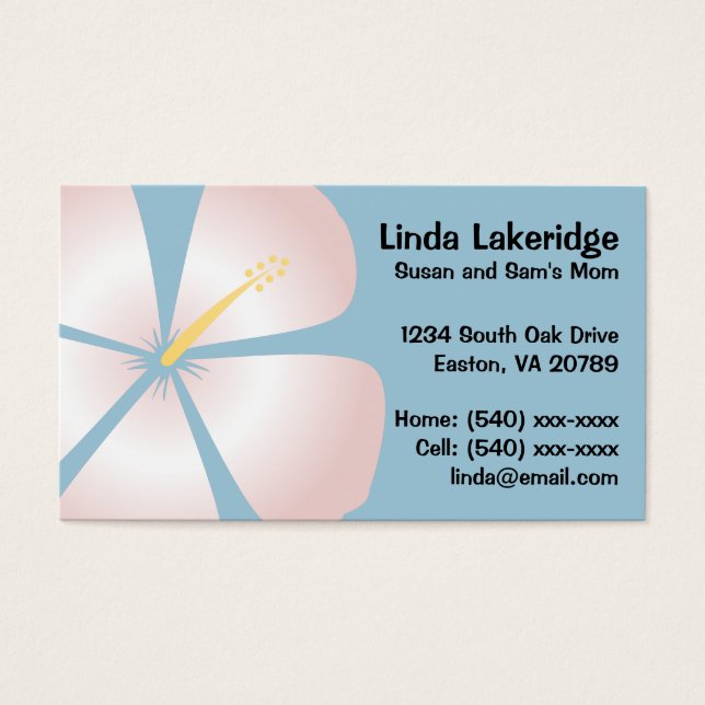 Pink / White Hibiscus Flowers Mummy Contact Card (Front)