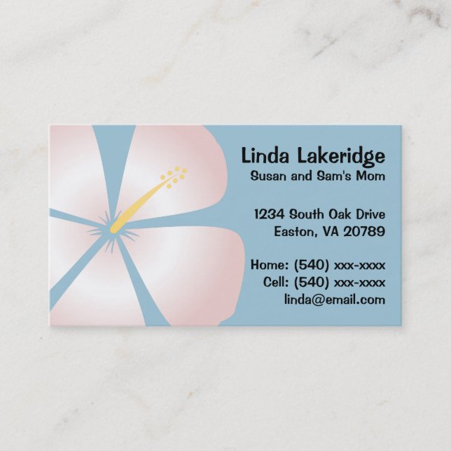 Pink / White Hibiscus Flowers Mummy Contact Card (Front)