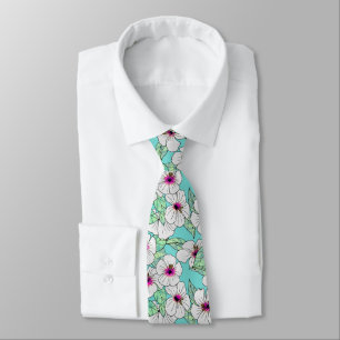 Pink & White Hibiscus Tropical Vibe Floral Pattern Tie