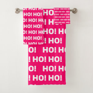 Pink White Ho Ho Ho Christmas Holiday Bath Towel Set