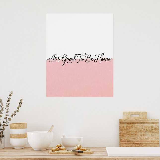 Pink & White Home Quote Cursive Wall Art (Kitchen)