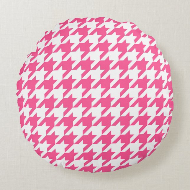 Pink White Houndstooth Check Design  Round Cushion (Front)