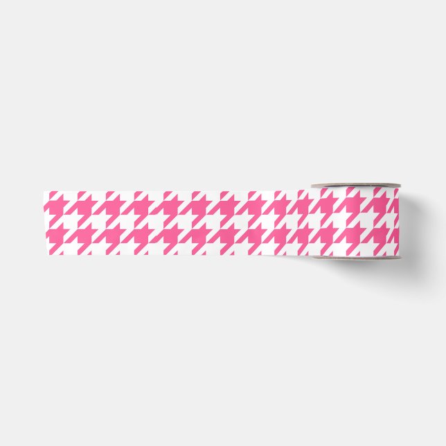 Pink White Houndstooth Check Design  Satin Ribbon (Front)