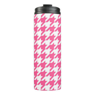 Pink White Houndstooth Check Design Thermal Tumbler